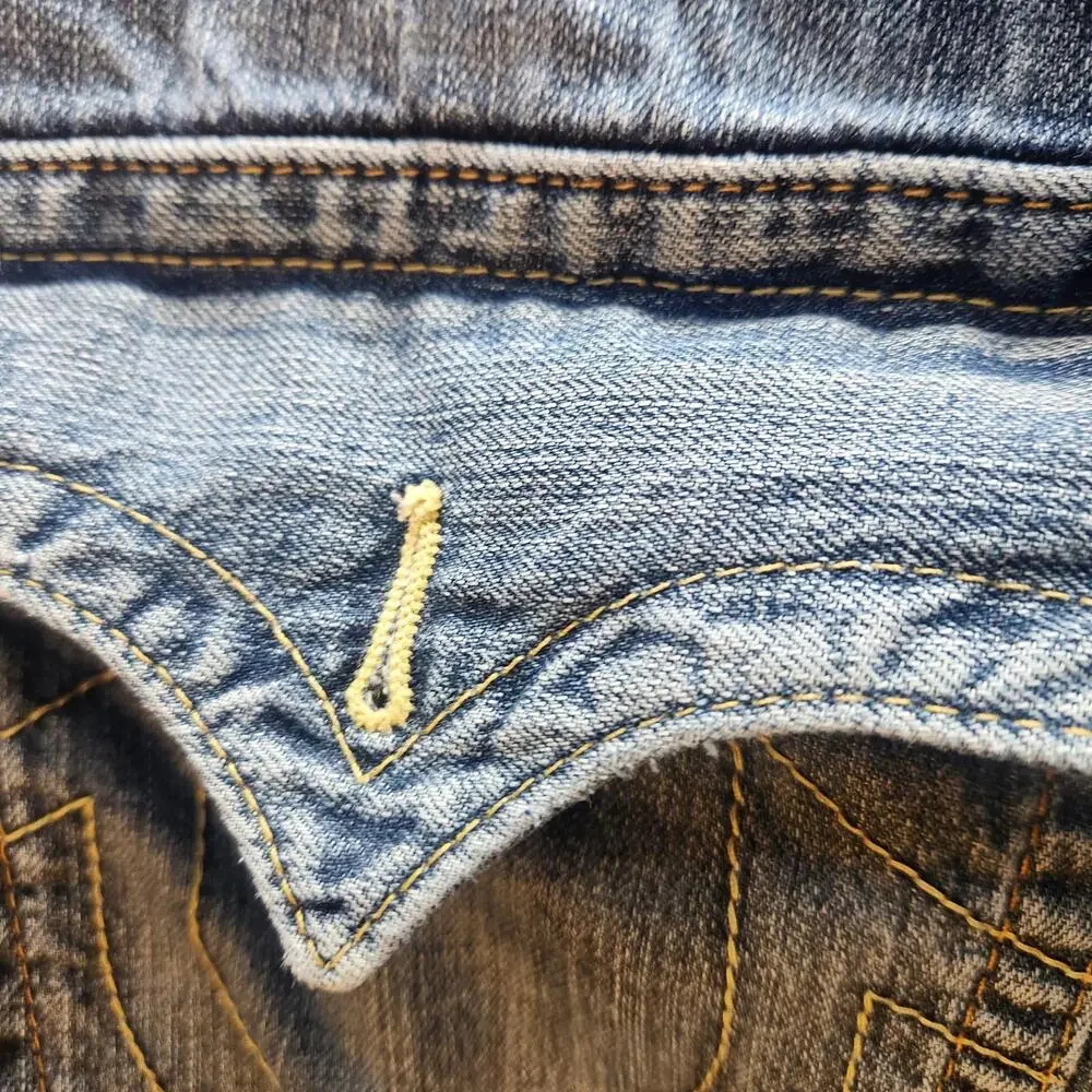 Vintage Y2K‎ True Religion Mens Straight Leg Jeans Sz 34 Distressed Blue Denim